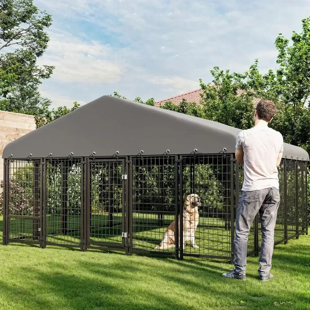 Outdoor Heavy Duty Weatherproof Dog Kennel With Feeding Door Roof And Lock