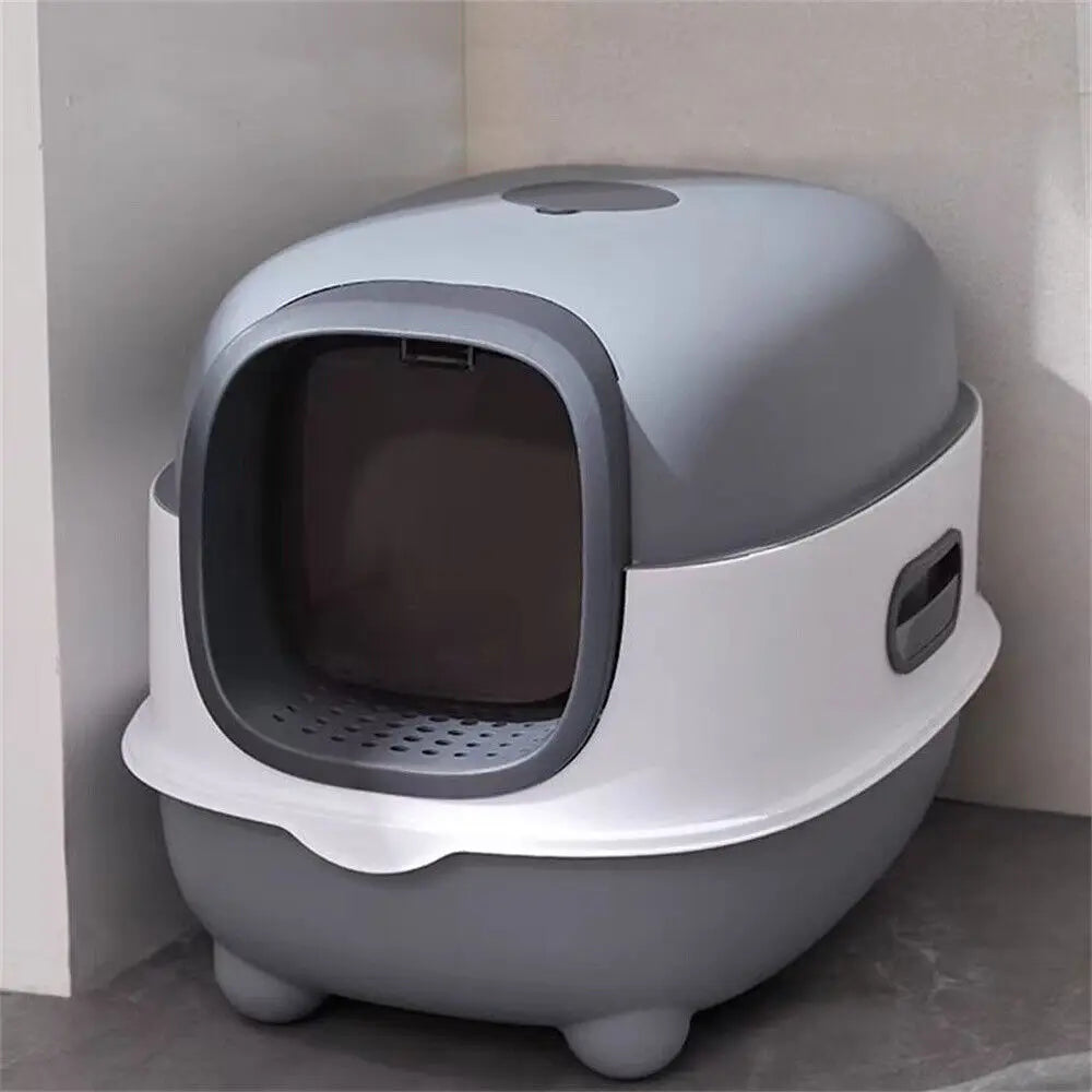 Enclosed Hooded Cat Litter Box With Front Entry And Scoop