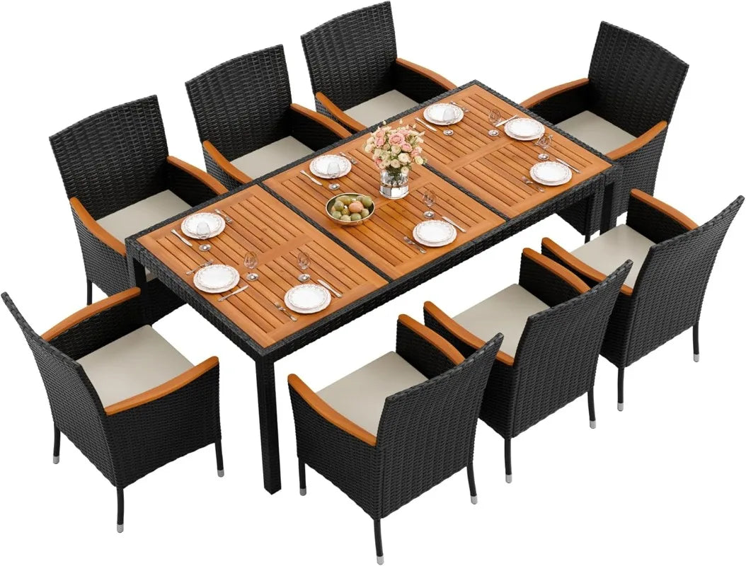 Patio Dining Set Outdoor Acacia Wood Table Chairs Cushions