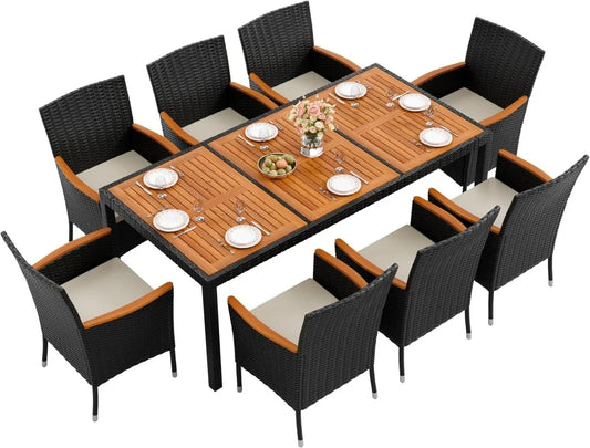 Patio Dining Set Outdoor Acacia Wood Table Chairs Cushions