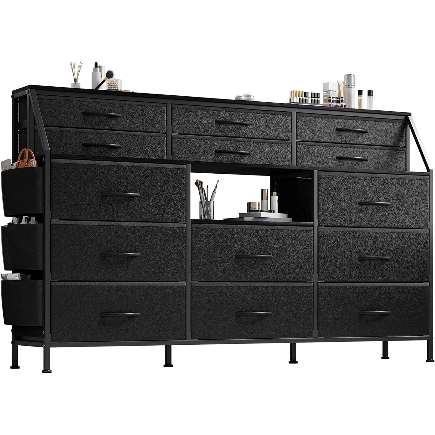 TWISTER.CK Fabric Dresser With Wooden Top And Metal Frame