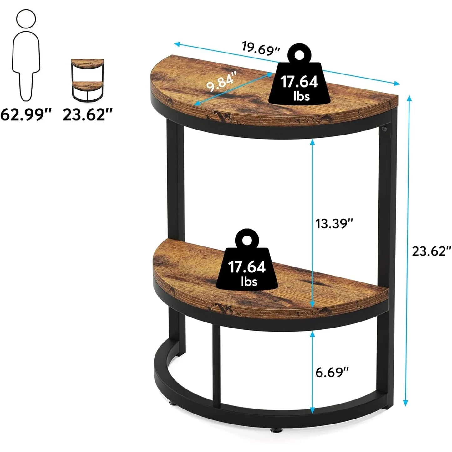 Little Tree Two Tier End Table Semi Circle Storage Shelf