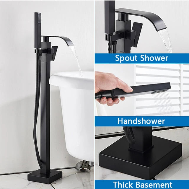 SHBSHAIMY Chrome Floor Mounted Bathtub Faucet With Handshower Two Function