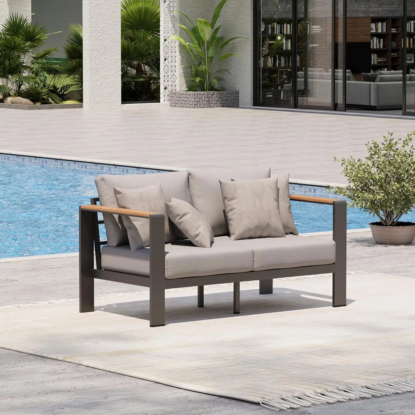 Aluminum Outdoor Patio Loveseat All Weather Sofa With Washable Cushion