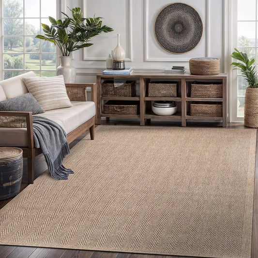 Natural Fiber Seagrass Area Rug Herringbone Design for Indoor Outdoor