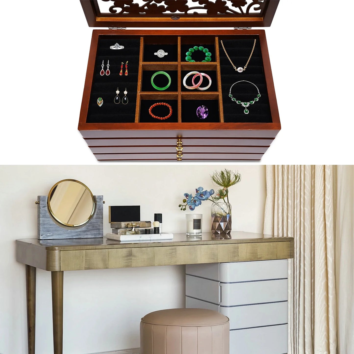 Wooden Vintage Jewellery Storage Box And Display Case