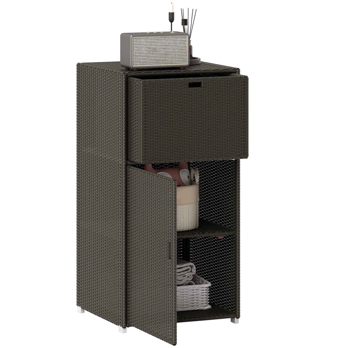 Outsunny Outdoor Towel Rack With Cabinet Storage For Poolside