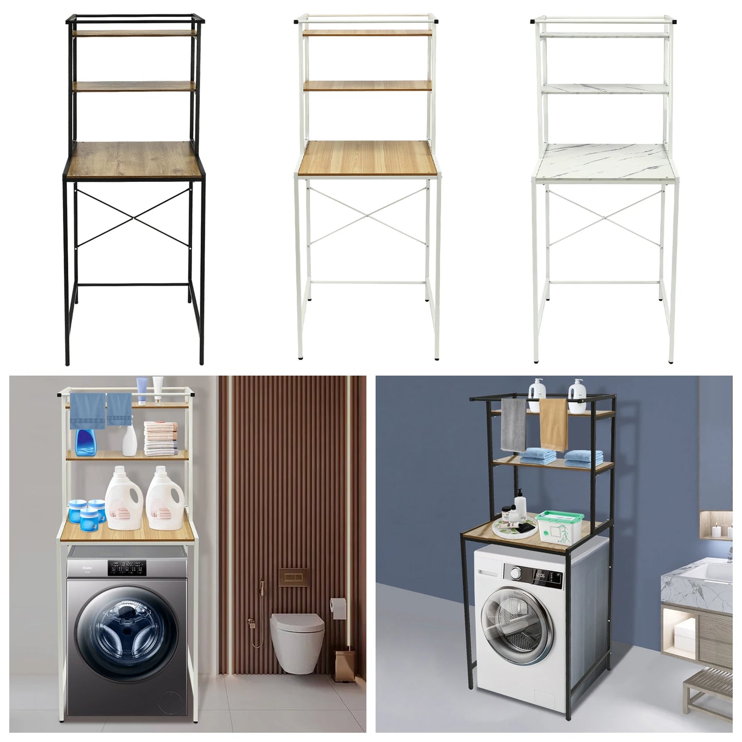 Three-Tier Washer and Dryer Storage Shelf for Laundry Room