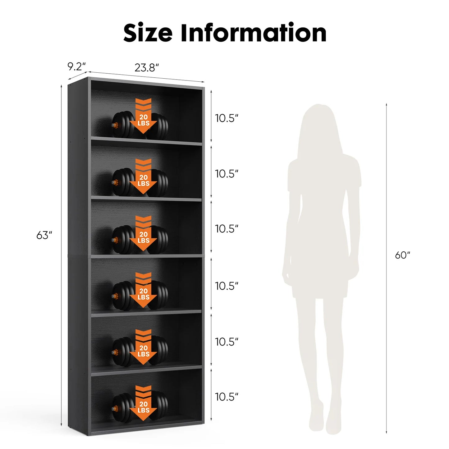 JHK 6 Tier Wooden Bookshelf