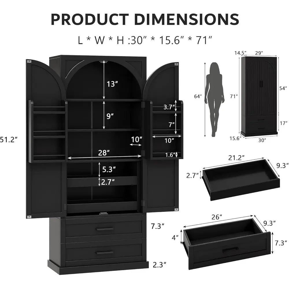 Adjustable Kitchen Pantry Cabinet With Door Shelves For Living Areas