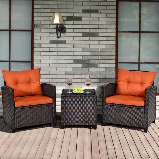 HOMASIS 3-Piece Patio Rattan Cushioned Conversation Set
