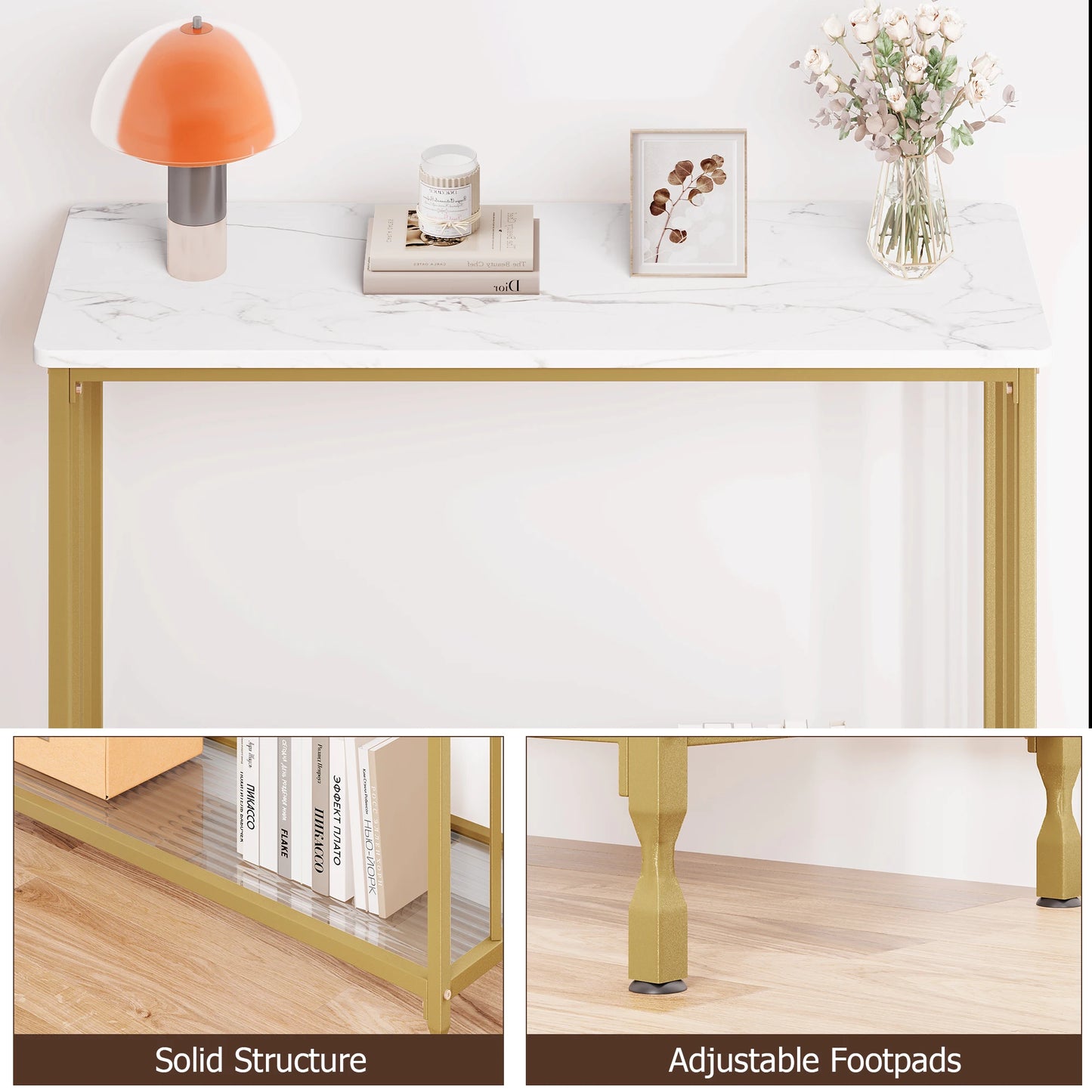 HobbyLane Console Table With Glass Shelf Entryway Metal Frame