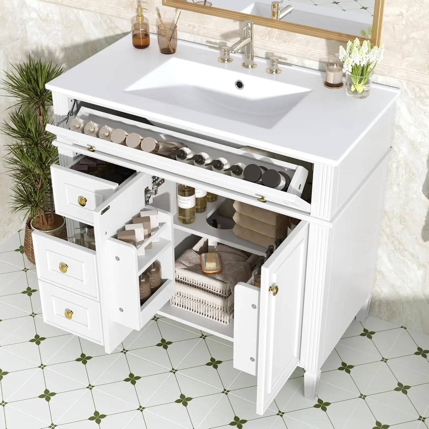 Free Standing Bathroom Vanity With Sink And Ceramic Basin