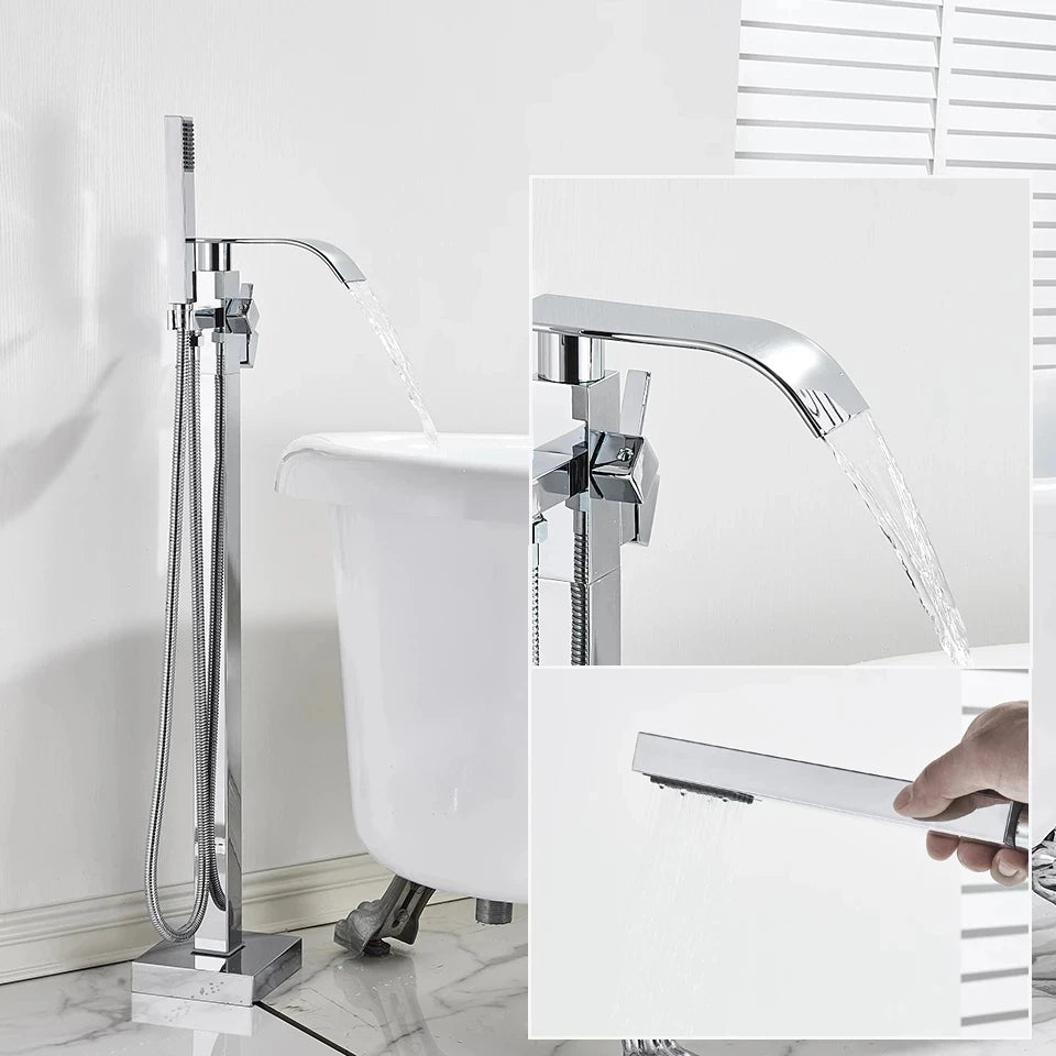 SHBSHAIMY Chrome Floor Mounted Bathtub Faucet With Handshower Two Function