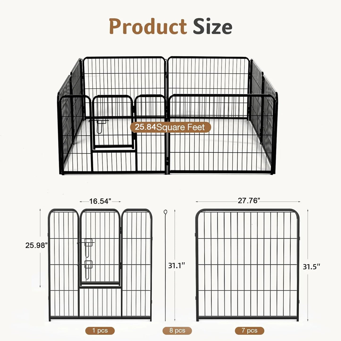 JHK Eight Panel Foldable Dog Pen For Indoor Outdoor Use