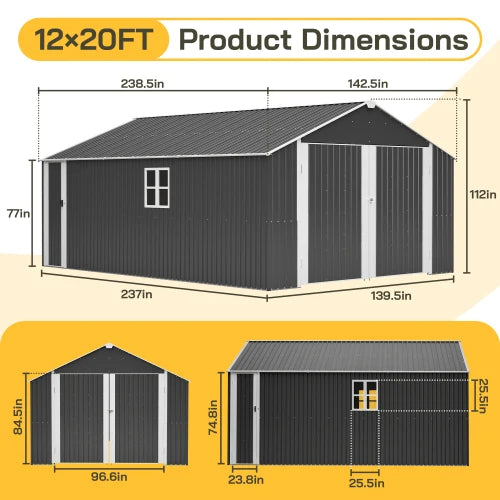 Outdoor Metal Shed With All Weather Protection And Large Storage Capacity