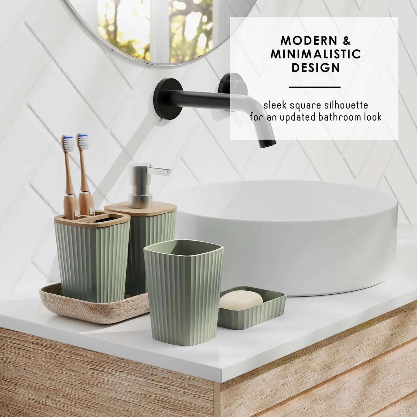 Bathroom Accessory Set With Toilet Brush Trash Can And Dispenser
