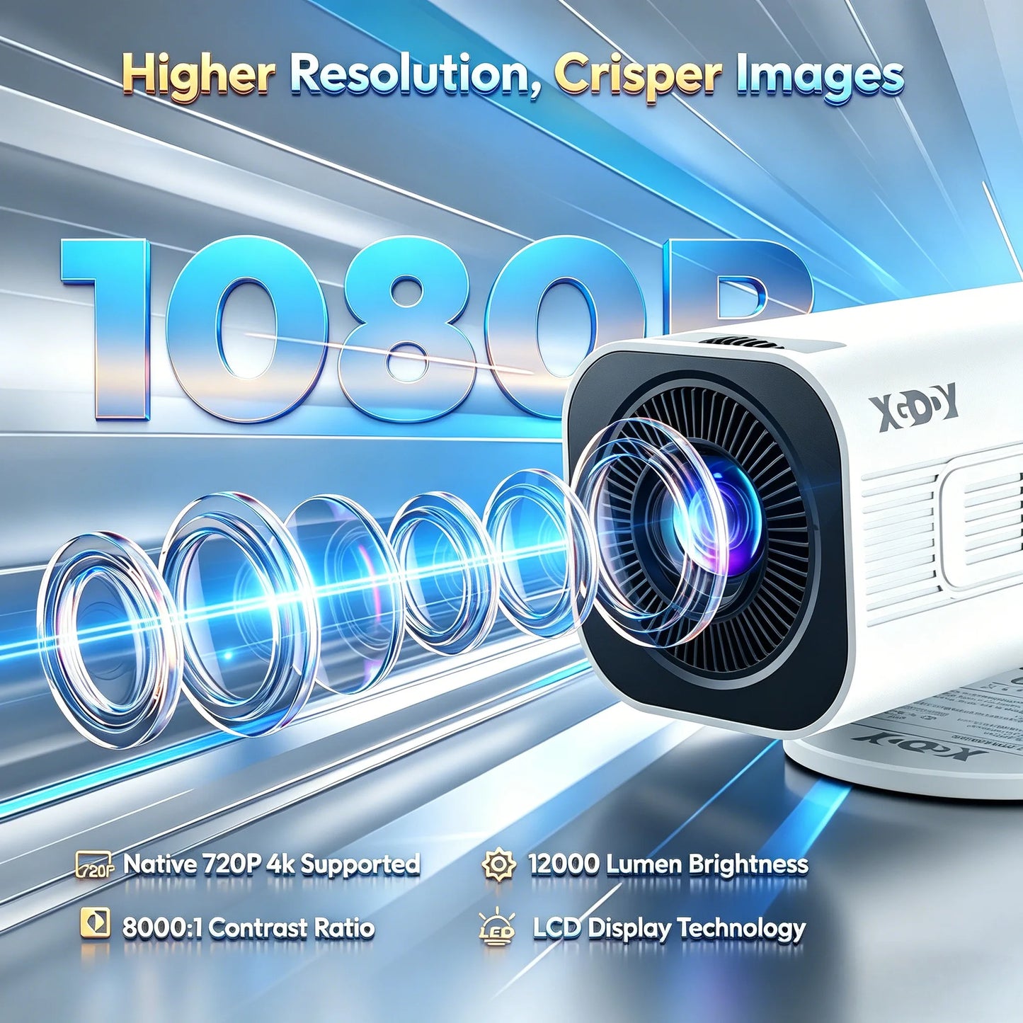 XGODY 4K Projector With 12000 Lumen Brightness And WiFi