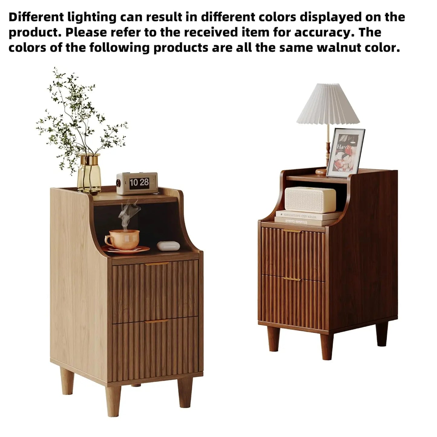 Frame Narrow Nightstand Set Of 2 With Dual Drawers