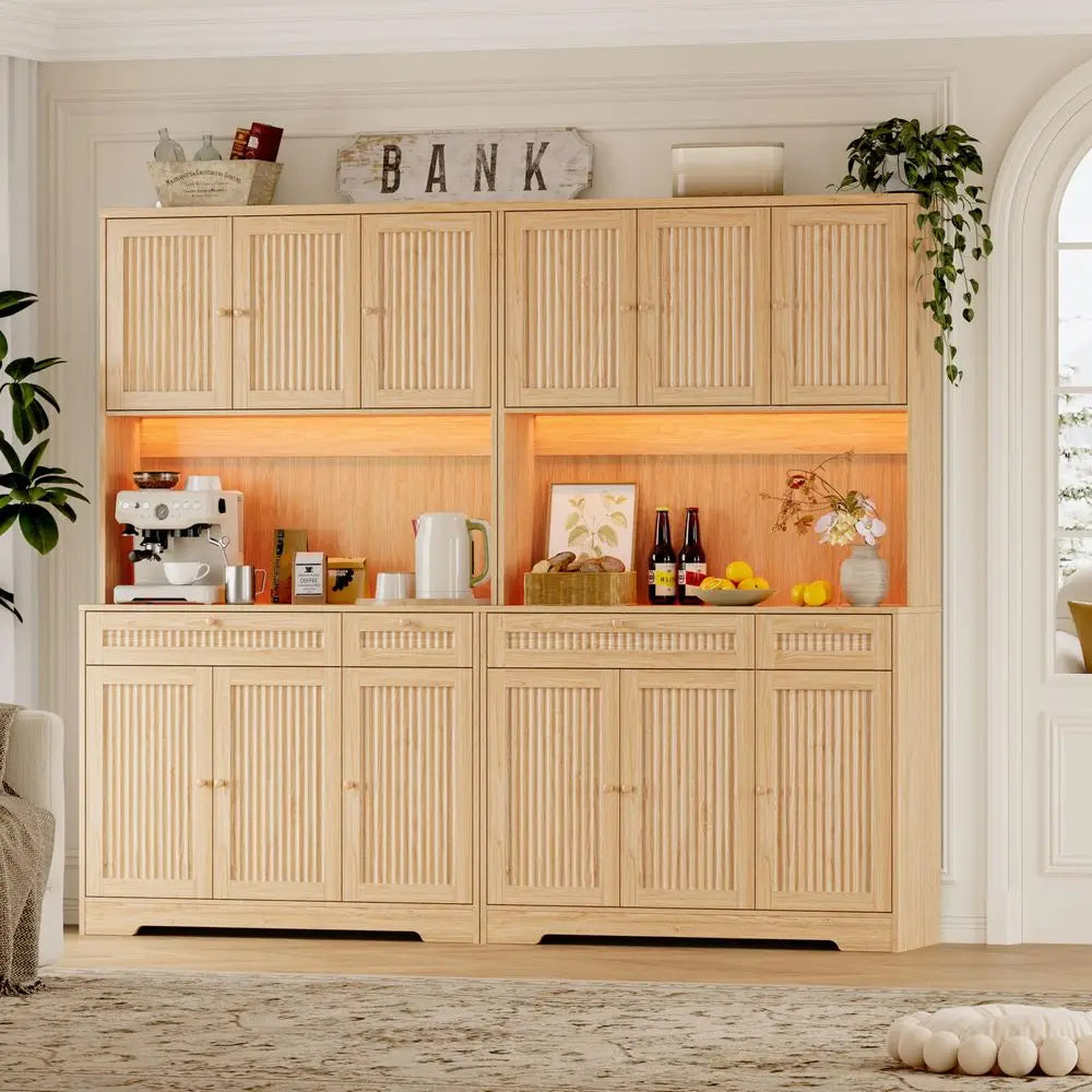 XMSJ Pantry Cabinet With Charging Station And Microwave Stand