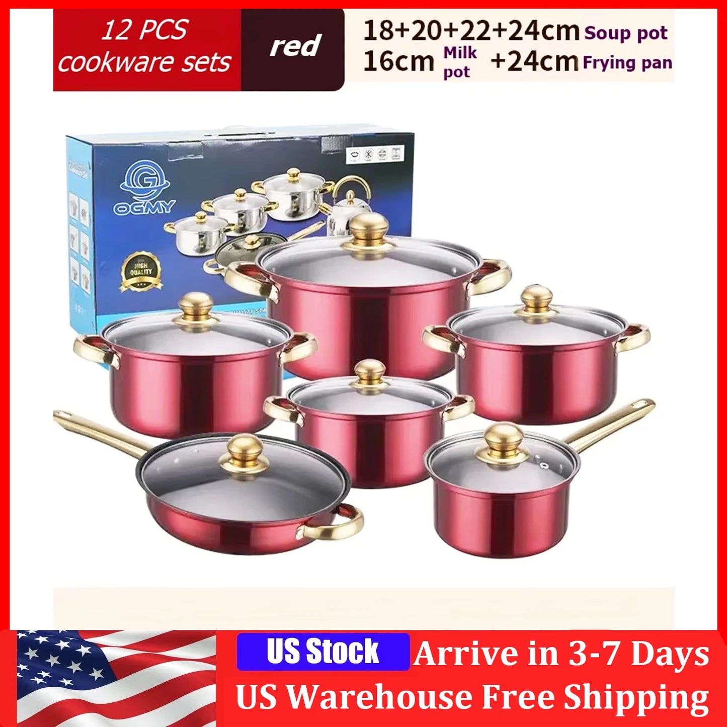 Stainless Steel Cookware Set 12 Piece Nonstick Pots With Handles