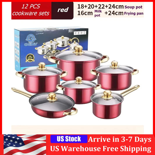 Stainless Steel Cookware Set 12 Piece Nonstick Pots With Handles