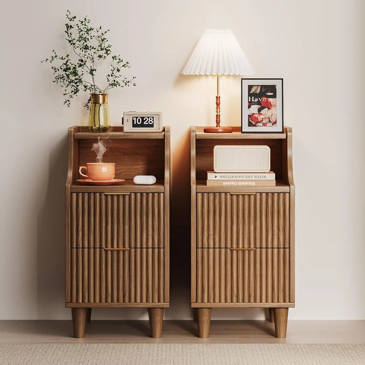 Frame Narrow Nightstand Set Of 2 With Dual Drawers