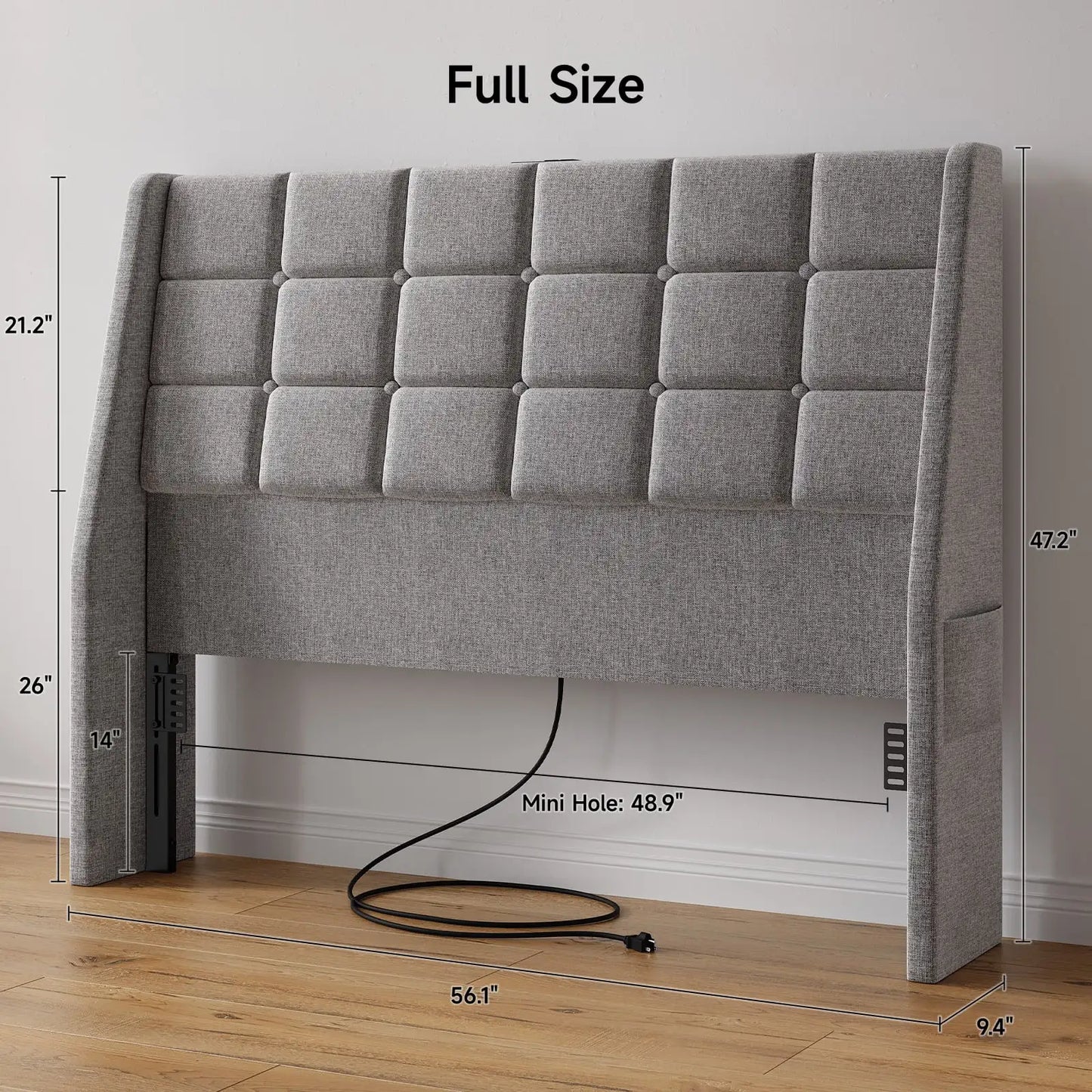 ONBRILL Upholstered Wingback Headboard With Tufted Buttons And Storage