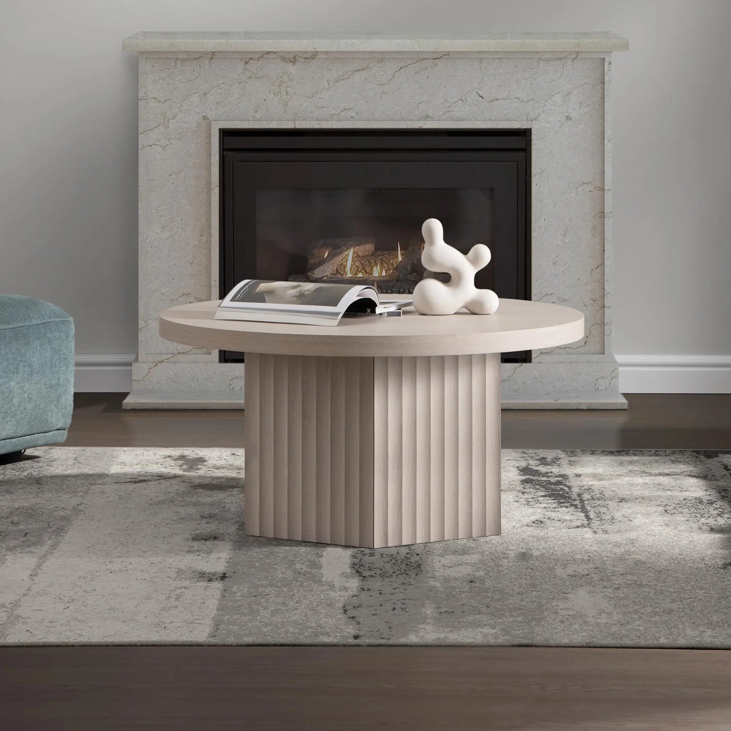 Round Fluted Coffee Table Modern Center Table For Living Room