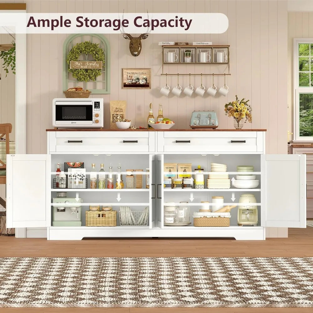 Buffet Cabinet With Storage Drawers And Adjustable Shelves