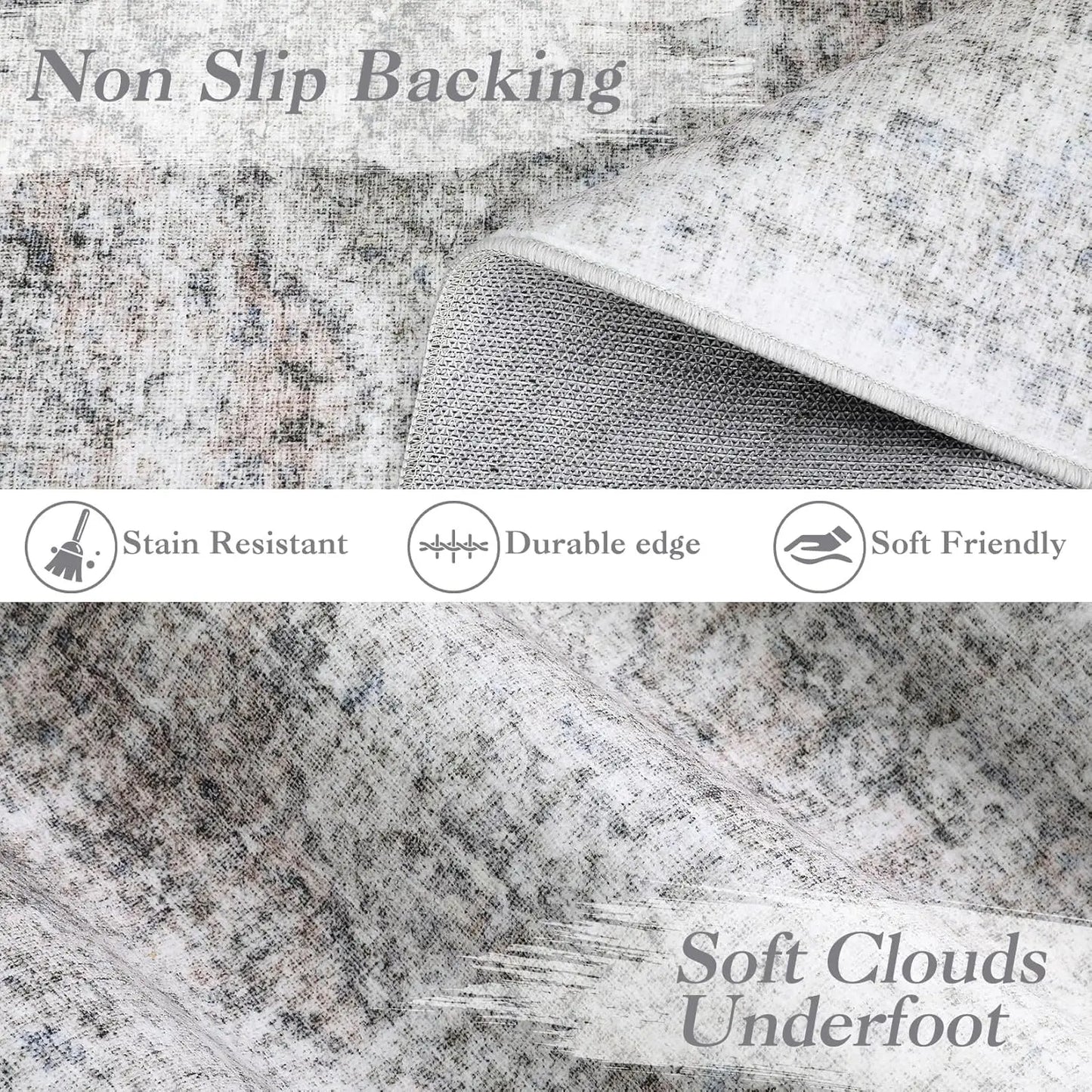 TWISTER.CK Washable Area Rug Stain-Resistant Non Slip Backing