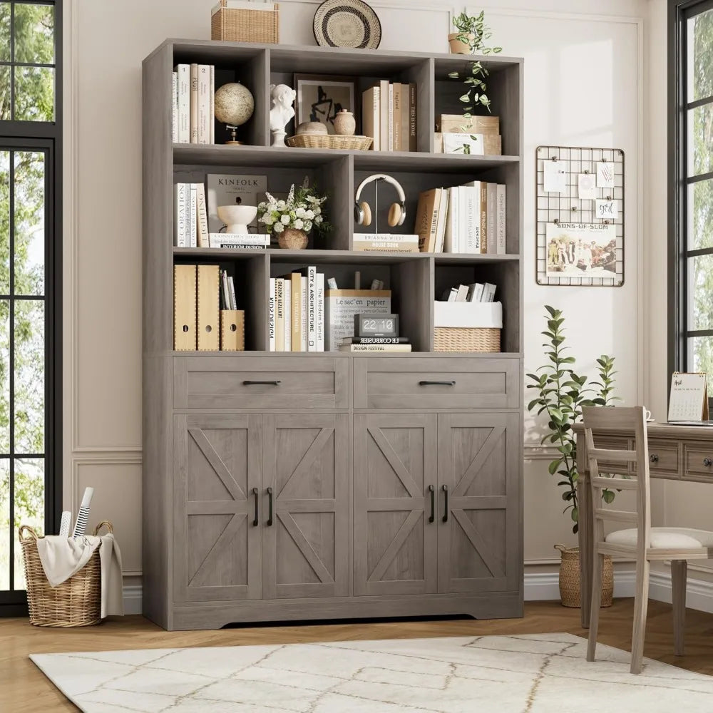 Bookcase With Drawers And Doors Six-Tier Storage Cabinet