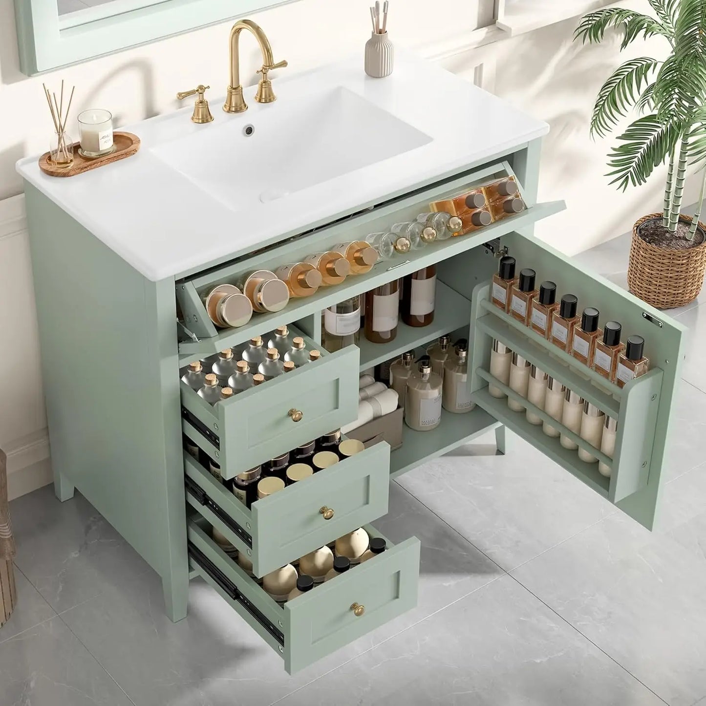 Free Standing Bathroom Vanity With Sink And Ceramic Basin