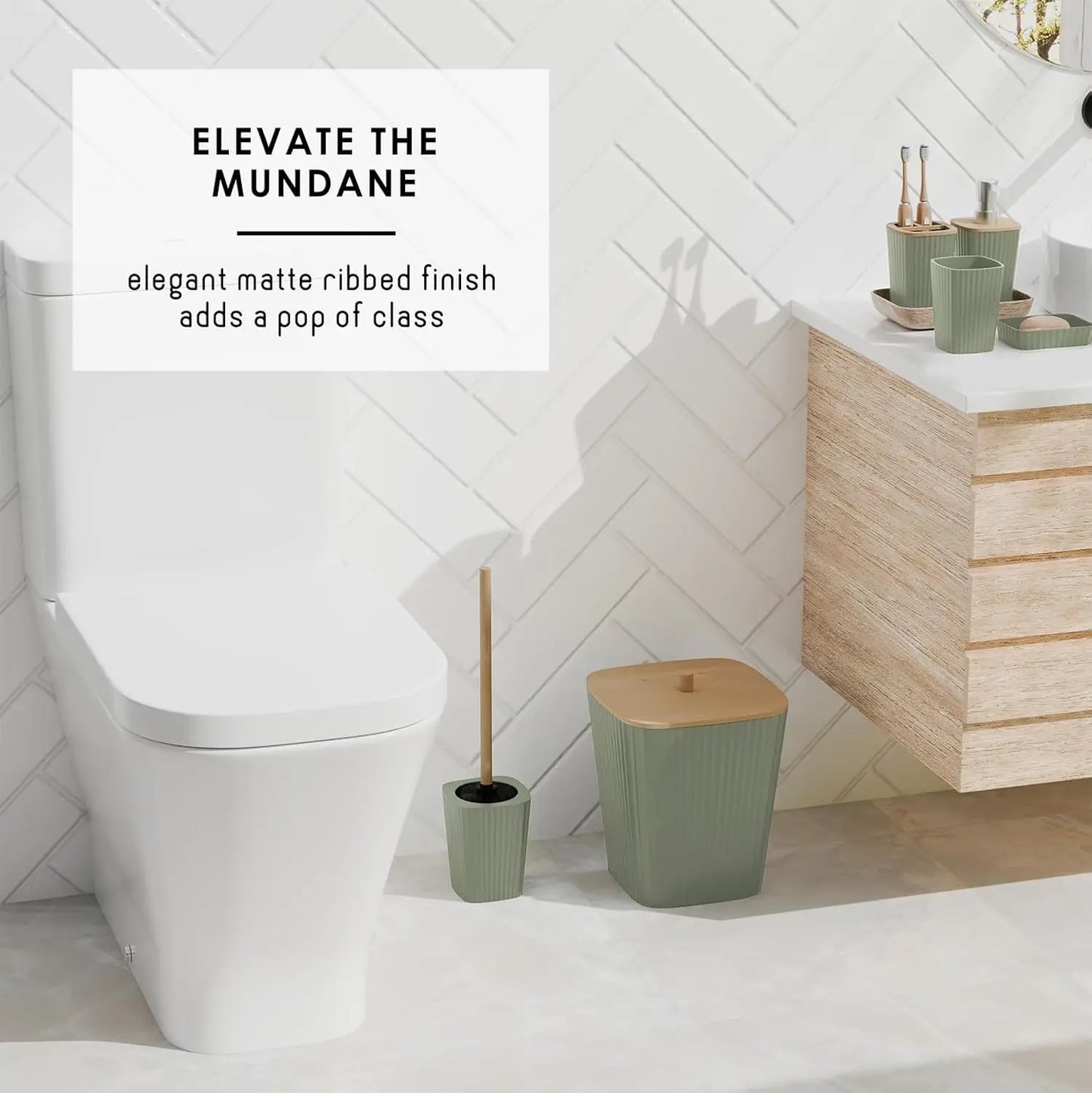 Bathroom Accessory Set With Toilet Brush Trash Can And Dispenser