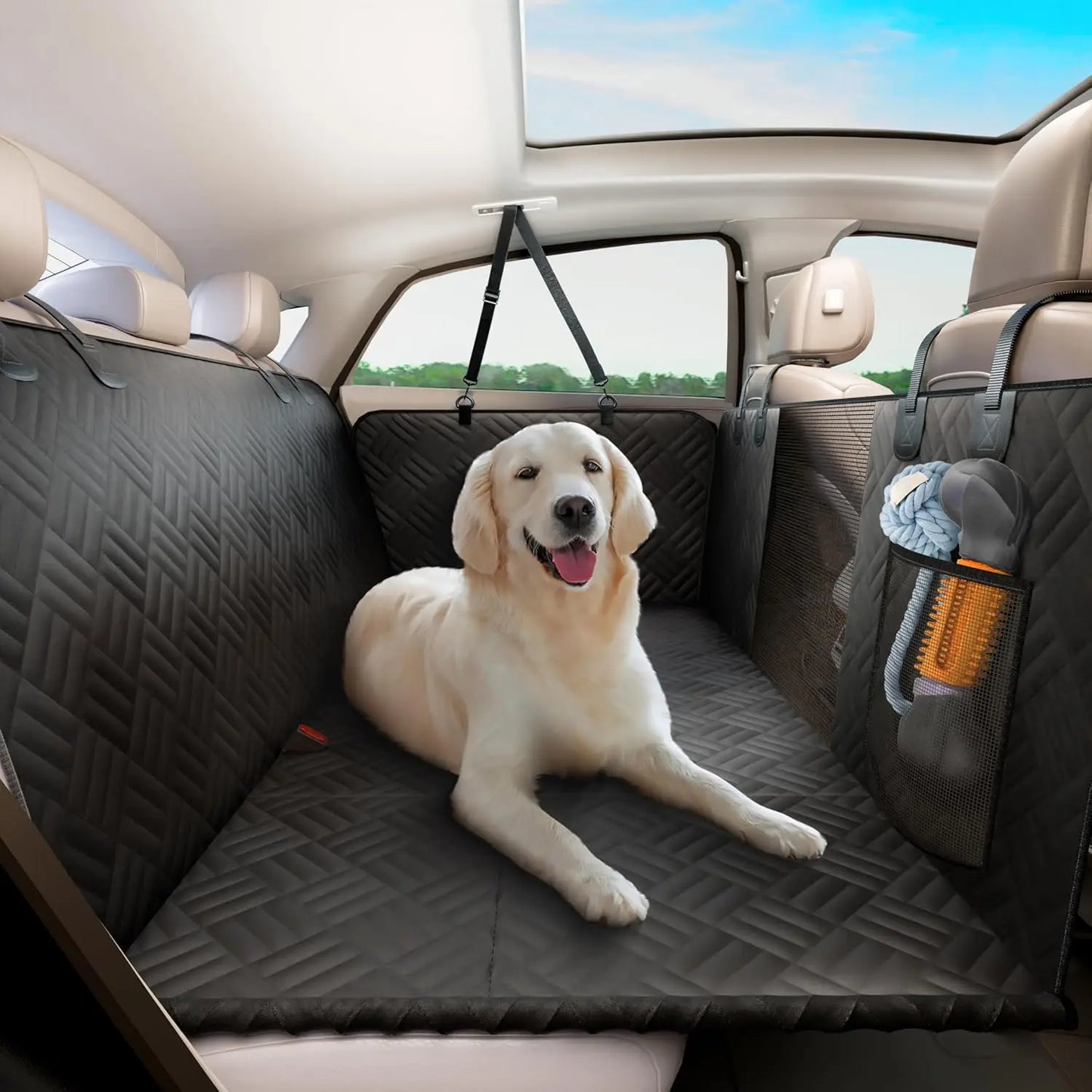 Car Rear Seat Cover For Dogs With Hard Bottom Extender