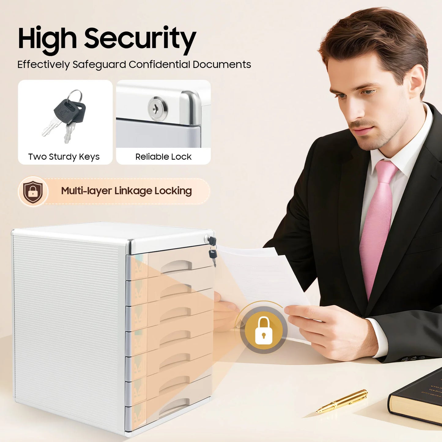 Aluminum Alloy Seven Tier Desktop Drawer Document Organizer With Locks