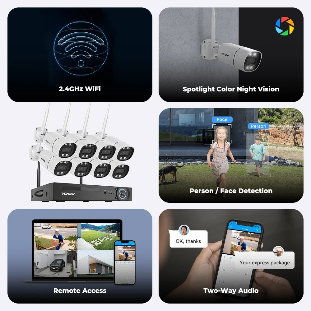 H.VIEW 8-Channel Wireless Security Camera System Kit NVR