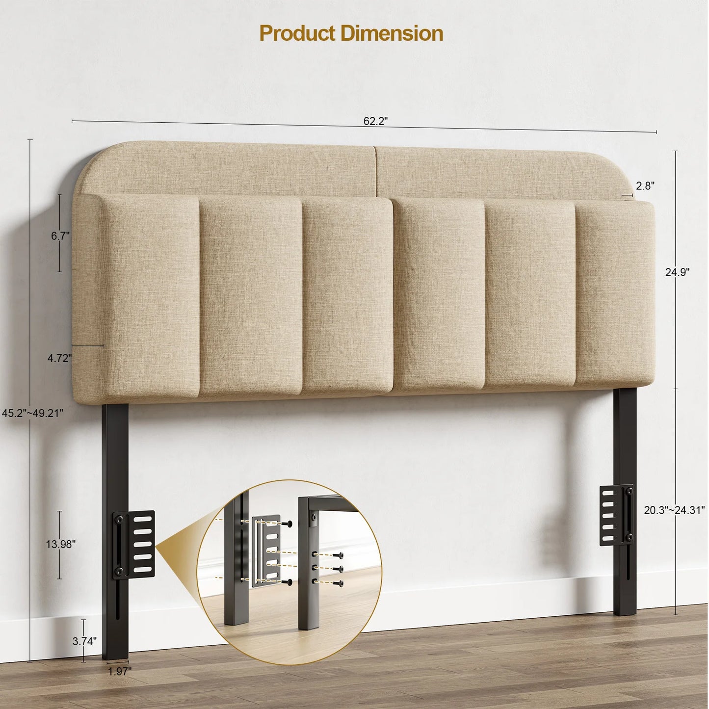 ONBRILL Adjustable Linen Headboard With Storage And RGB Lighting