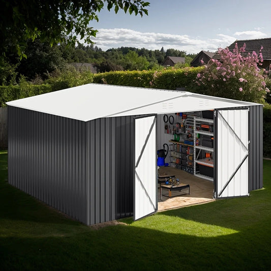 Polar Aurora Galvanized Steel Storage Shed Heavy Duty Lockable Tool Shed