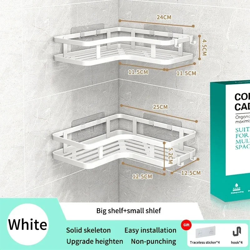 Double Layer Stainless Steel Corner Shelf No Drill Wall Organizer