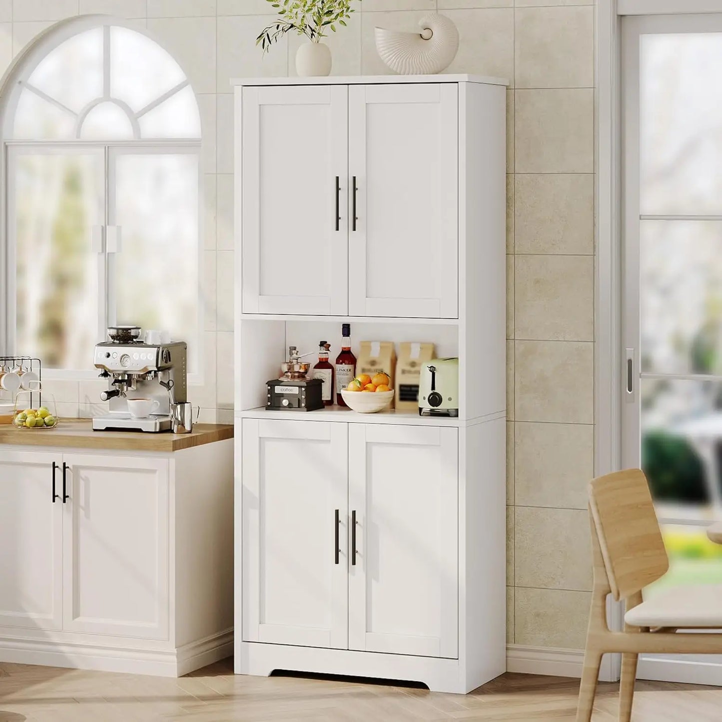 Studyset Tall Kitchen Pantry Cabinet With 4 Doors Adjustable Shelves