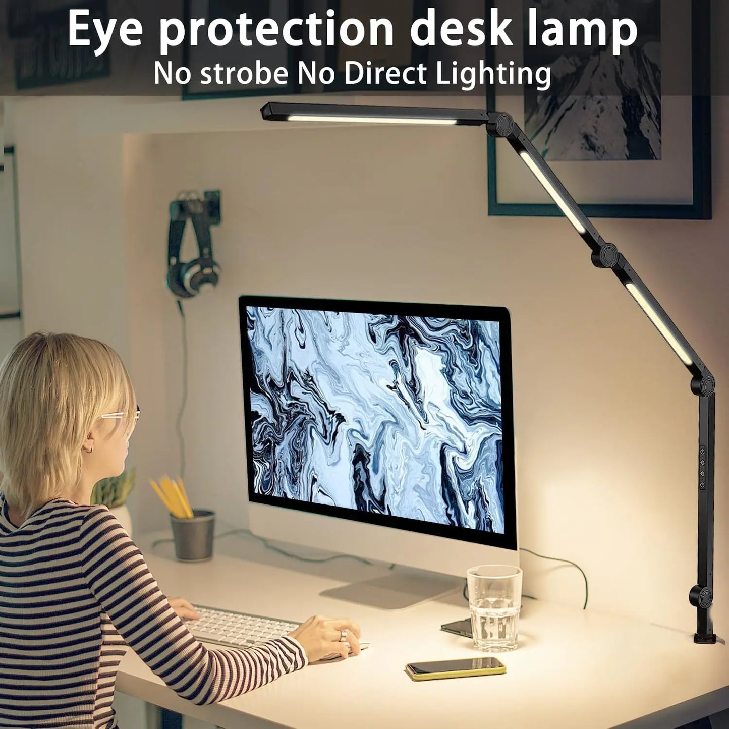 LED Desk Lamp With Clamp Flexible Swing Arm Dimmable