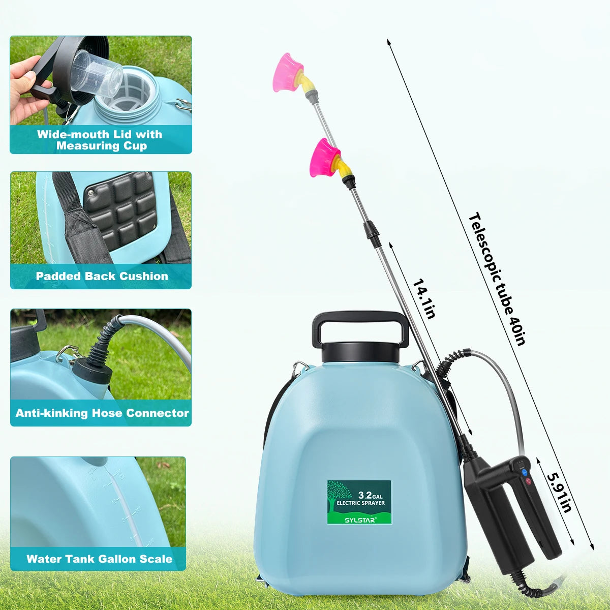 Battery Backpack Sprayer USB Rechargeable Garden Sprayer With Five Nozzles
