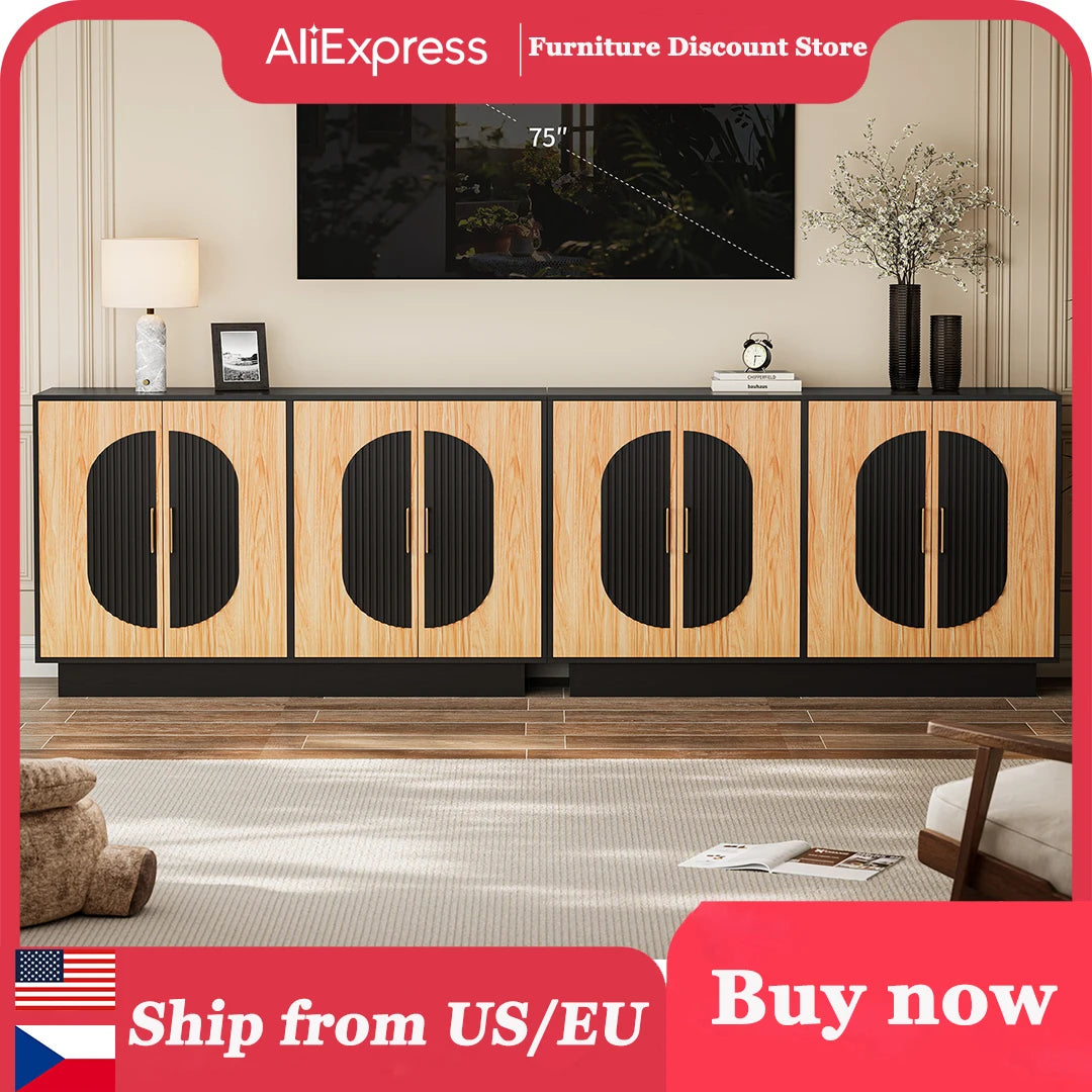 Fluted Modular Buffet Cabinet With Storage For Living Room