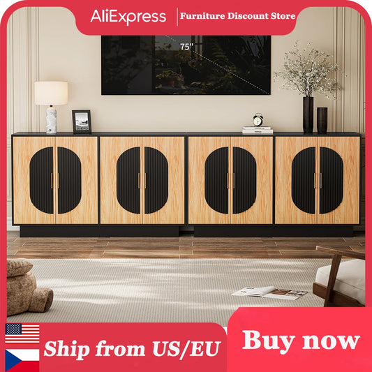 Fluted Modular Buffet Cabinet With Storage For Living Room