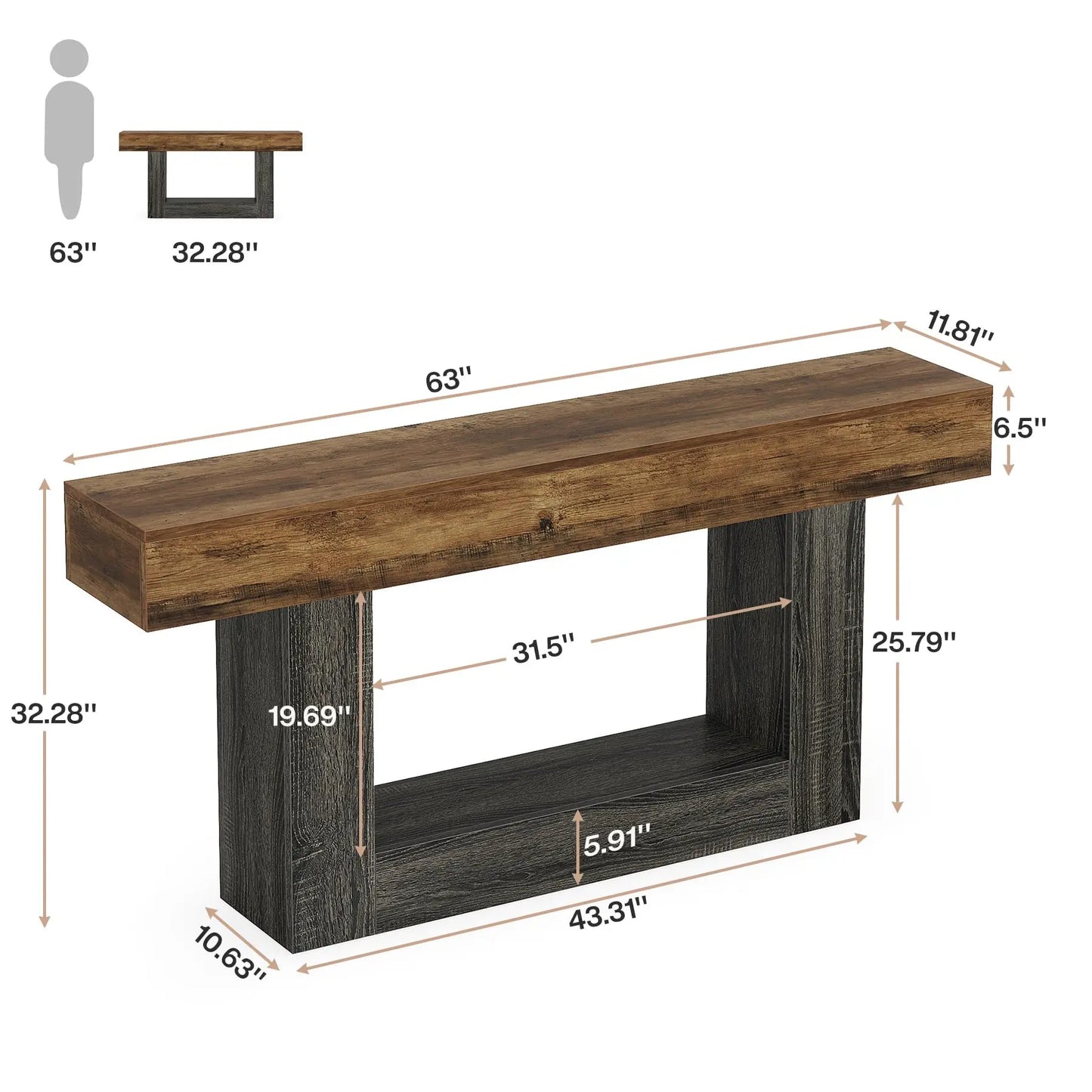 Tribesigns Farmhouse Console Table With U Shaped Base 2 Tier