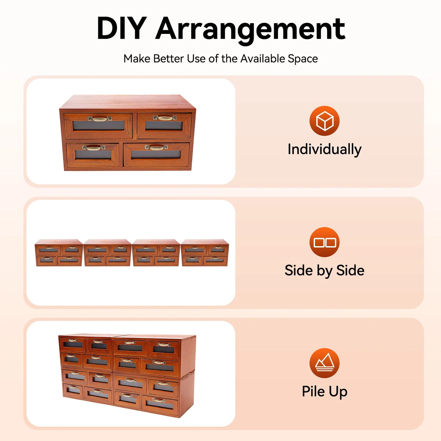 Walnut Wood 16 Drawer Desktop Storage Organizer With Label Holders