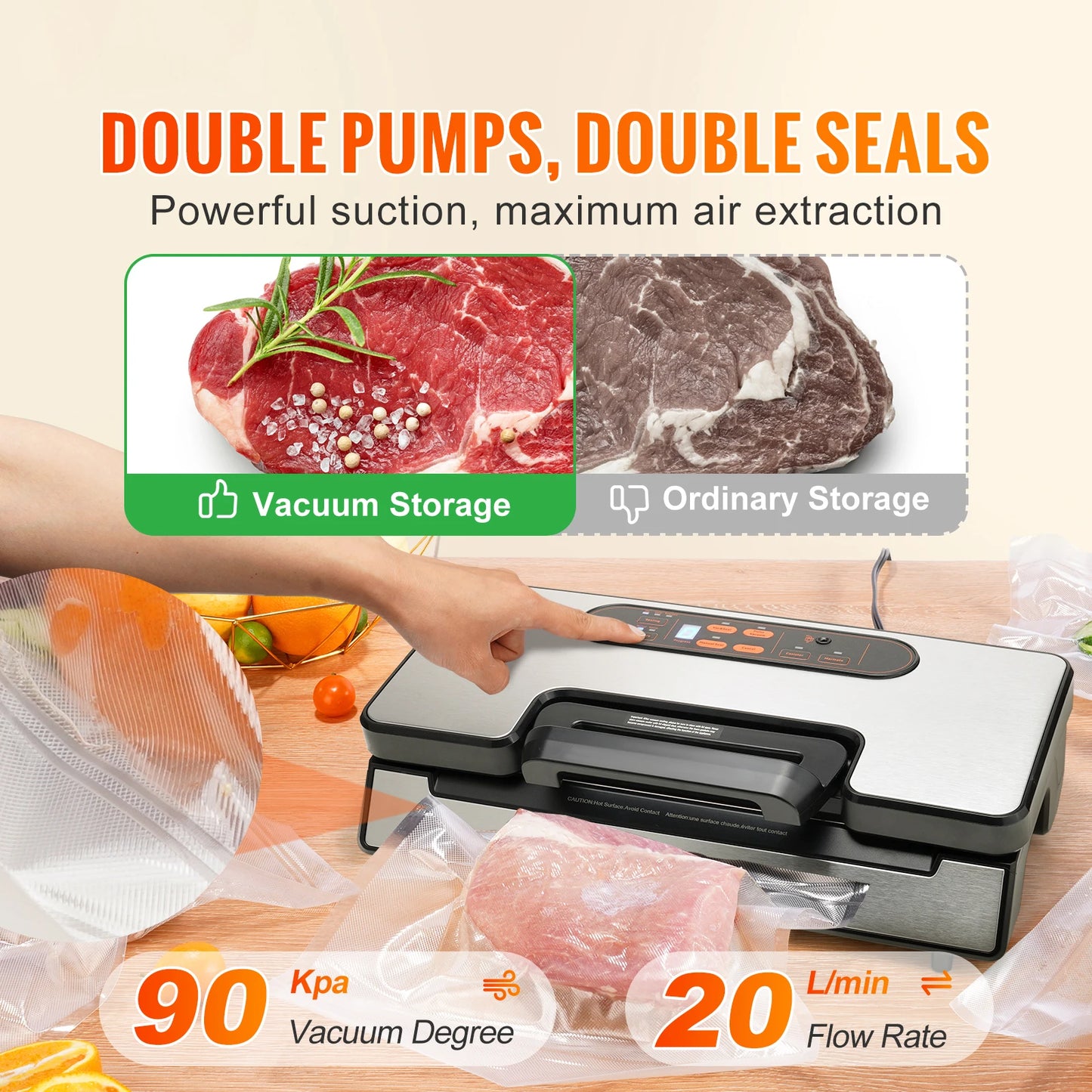 Succebuy Vacuum Sealer Machine 90KPa 130W With Free Vacuum Bags