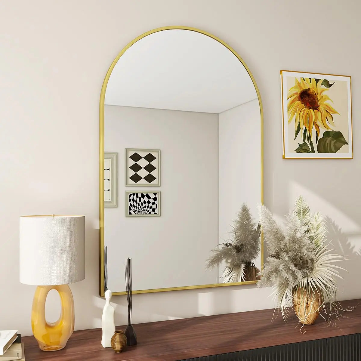 Beautypeak Arch Bathroom Mirror With Metal Frame Wall Mount