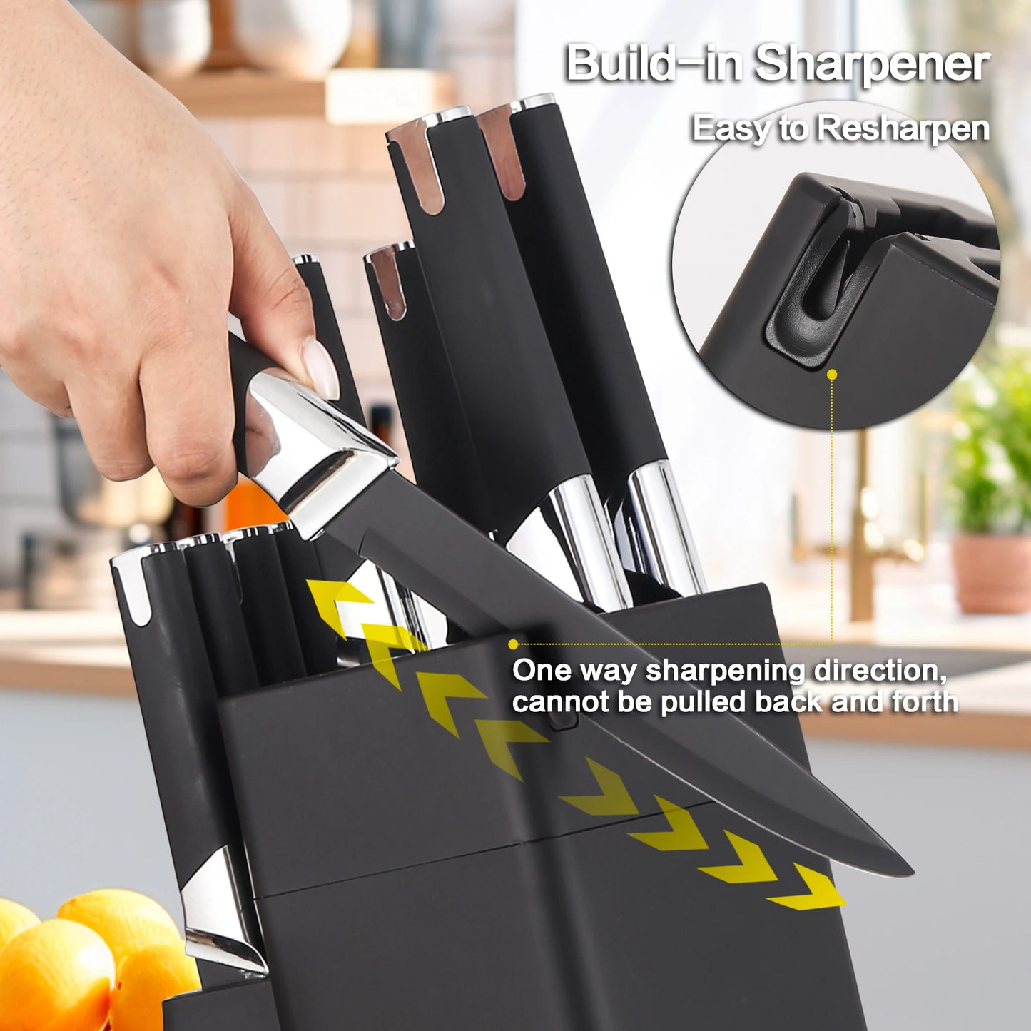 Professional Kitchen Knife Block Set With 6 Steak Knives